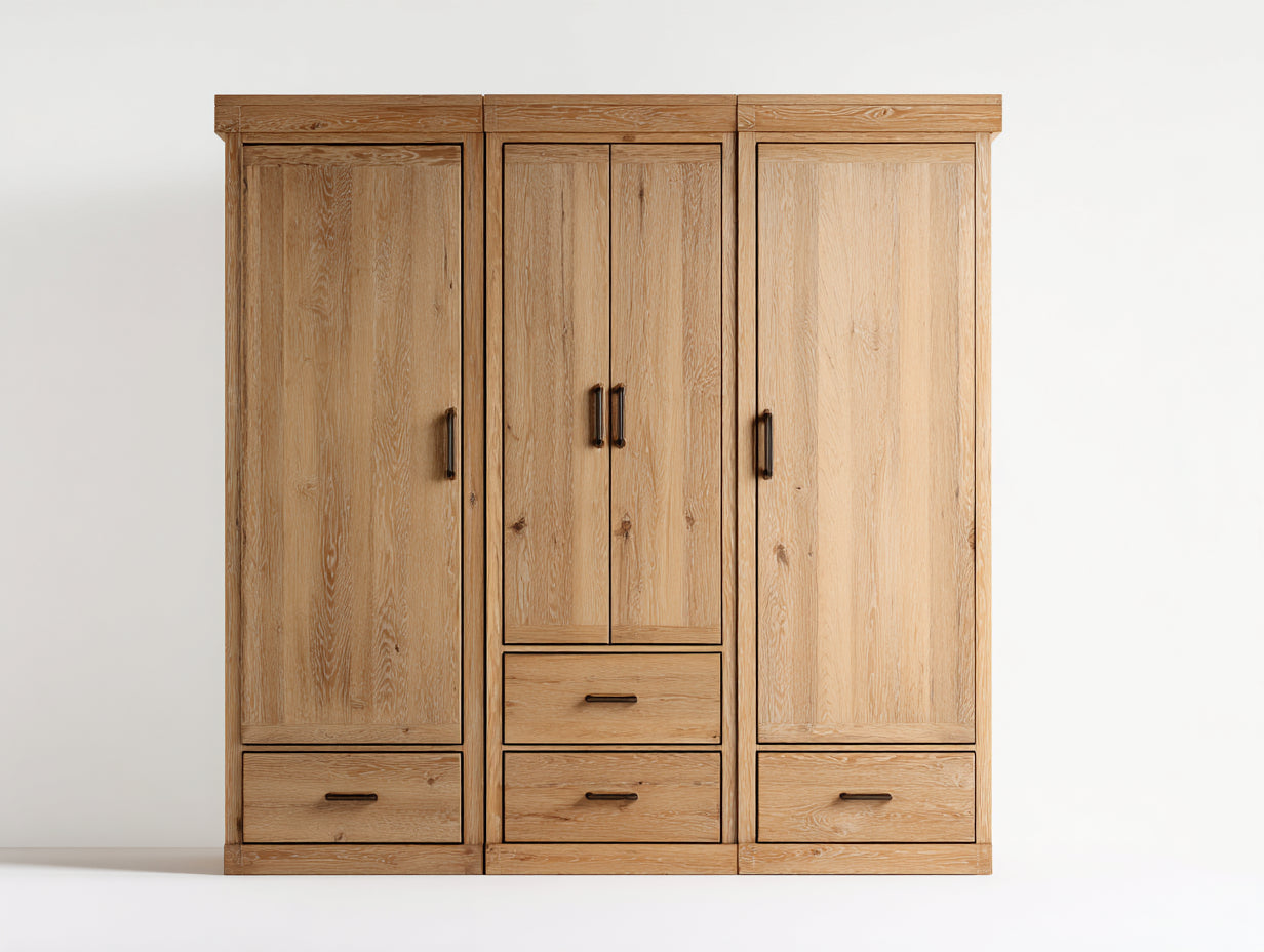 Armadio-Legno massello-192x61x210 cm-Rovere naturale-Stile rustico