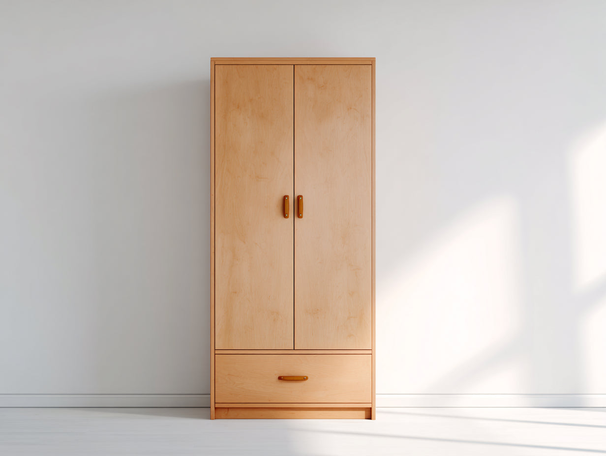 Armadio-Legno ingegnerizzato-92x51x188 cm-Betulla naturale-Stile essenziale