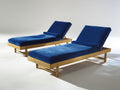 Lettino prendisole - Legno-Tessuto effetto velluto - 210x148x92 cm - Naturale-Blu reale - Design contemporaneo