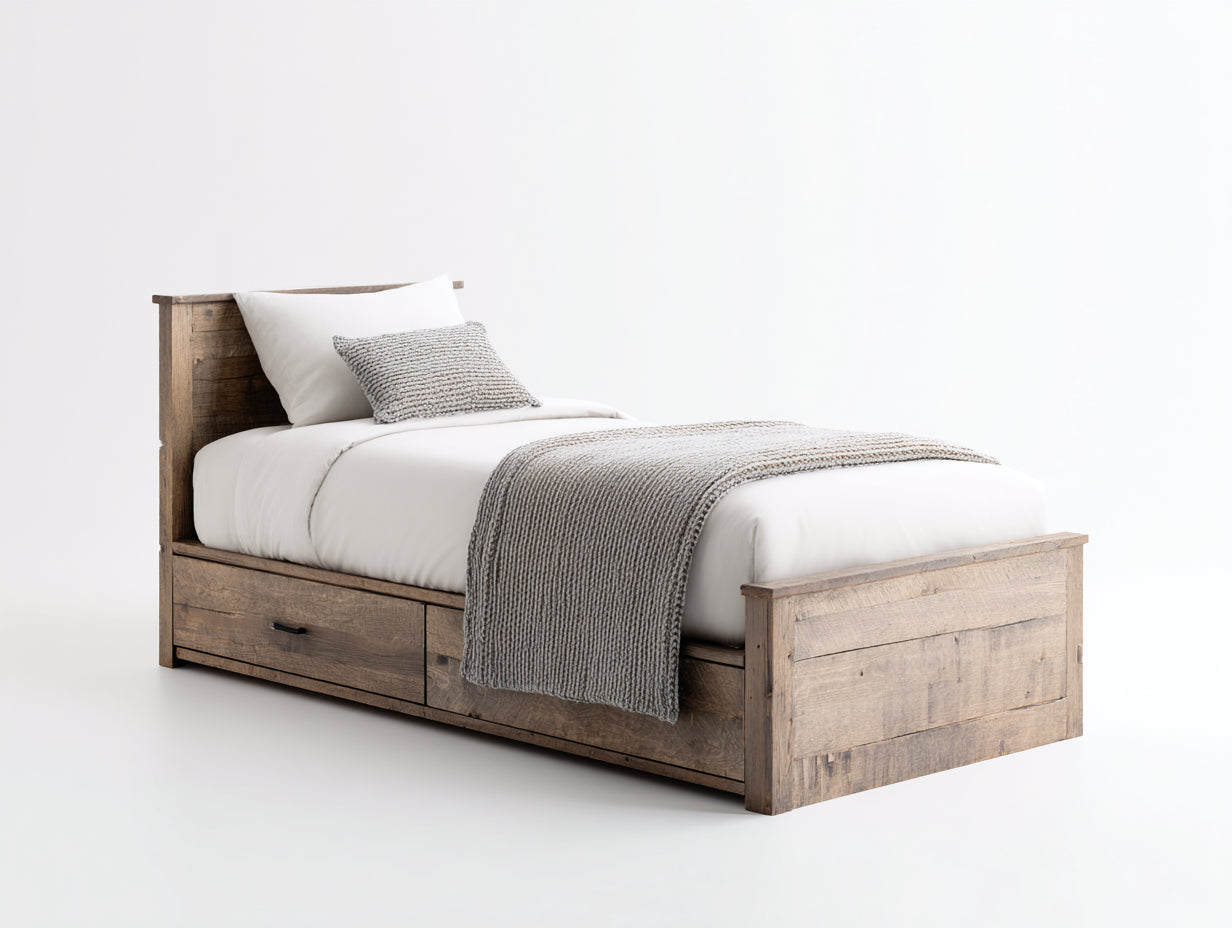 Letto singolo - Legno - 216x106x98 cm - Rovere rustico - Rustico