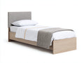 Letto singolo - Legno-Tessuto - 209x101x104 cm - Rovere chiaro-Grigio beige - Stile minimalista