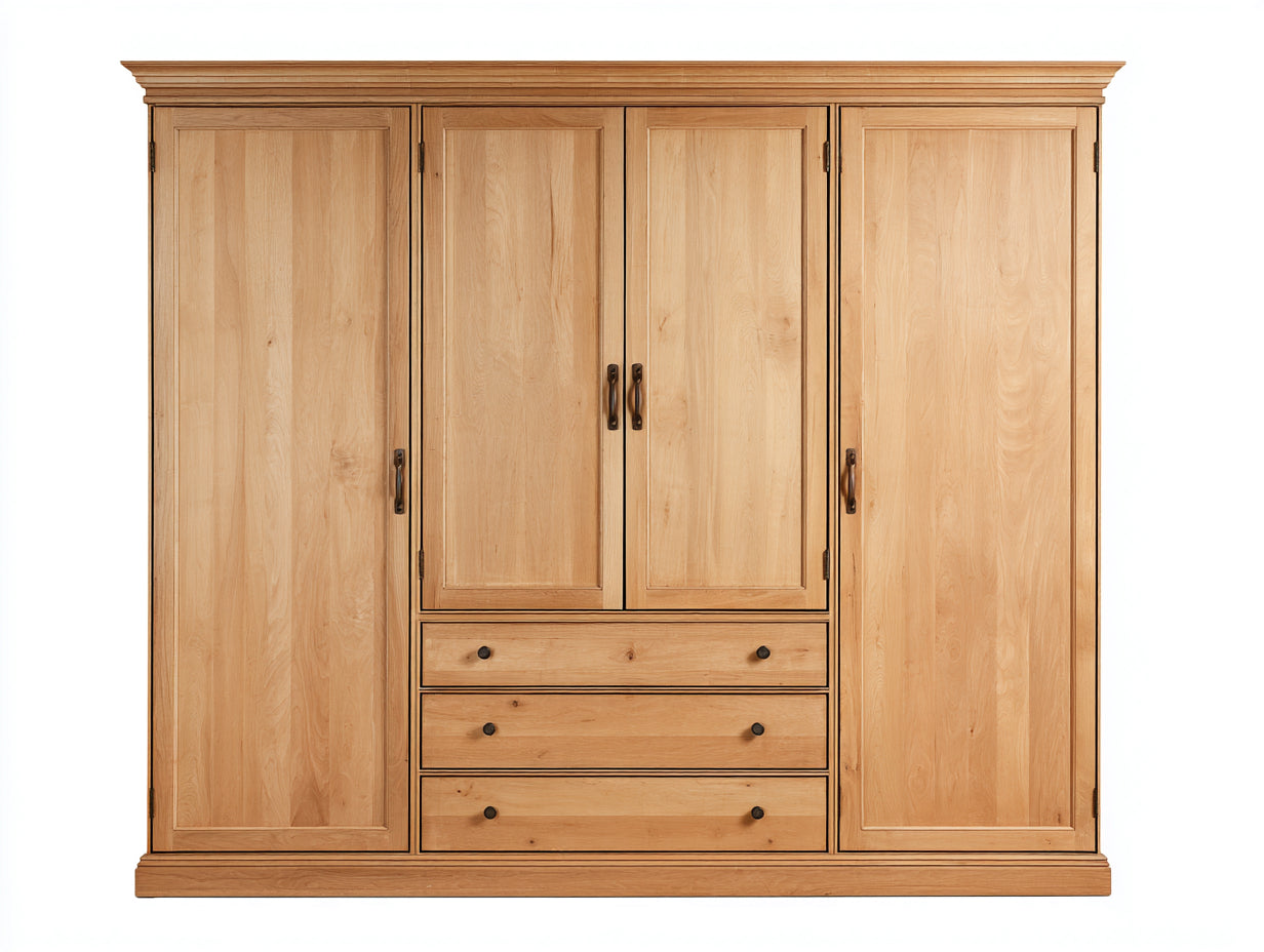Armadio-Legno massello-206x63x216 cm-Rovere dorato-Stile classico