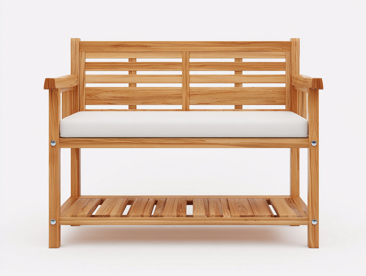 Panche da giardino - Legno-Tessuto - 132x54x86 cm - Naturale-Bianco - Moderno