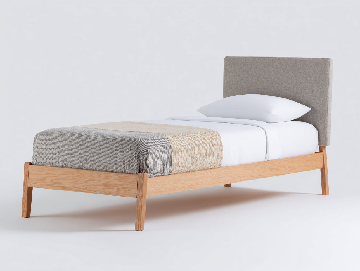 Letto singolo - Legno-Tessuto - 208x100x103 cm - Rovere naturale-Grigio tortora - Stile moderno