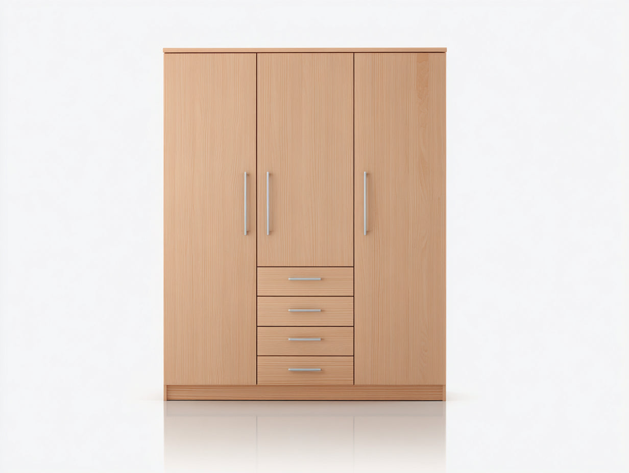 Armadio-Legno ingegnerizzato-146x58x202 cm-Faggio naturale-Stile moderno