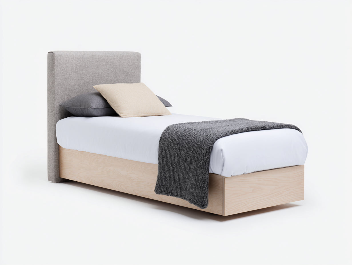 Letto singolo - Legno-Tessuto - 208x100x105 cm - Betulla naturale-Grigio chiaro - Stile minimalista
