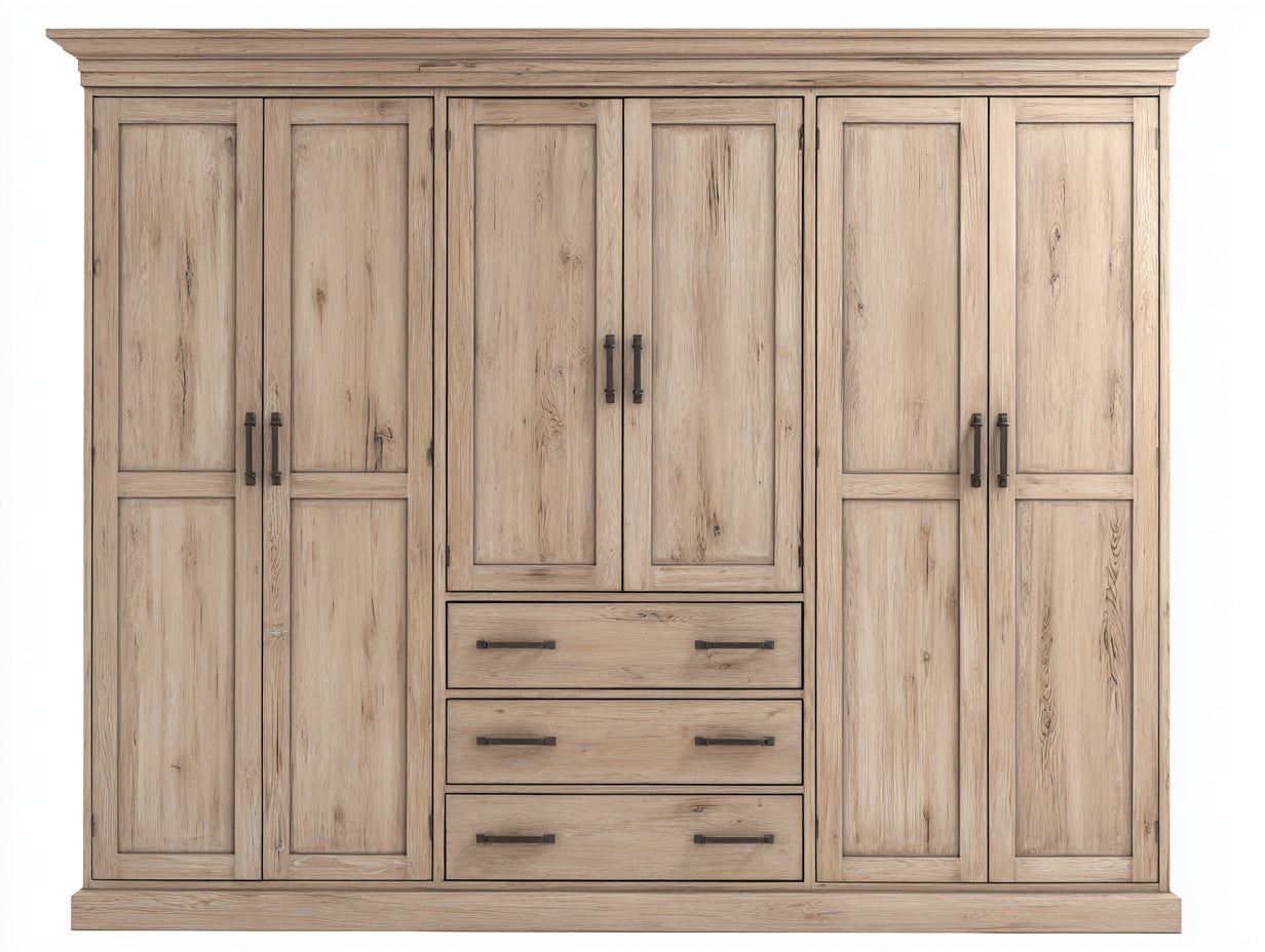 Armadio-Legno massello-228x65x222 cm-Rovere sbiancato-Stile rustico