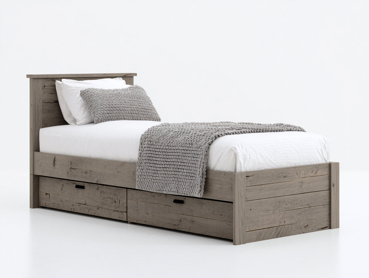 Letto singolo - Legno - 218x107x101 cm - Grigio rovere - Rustico