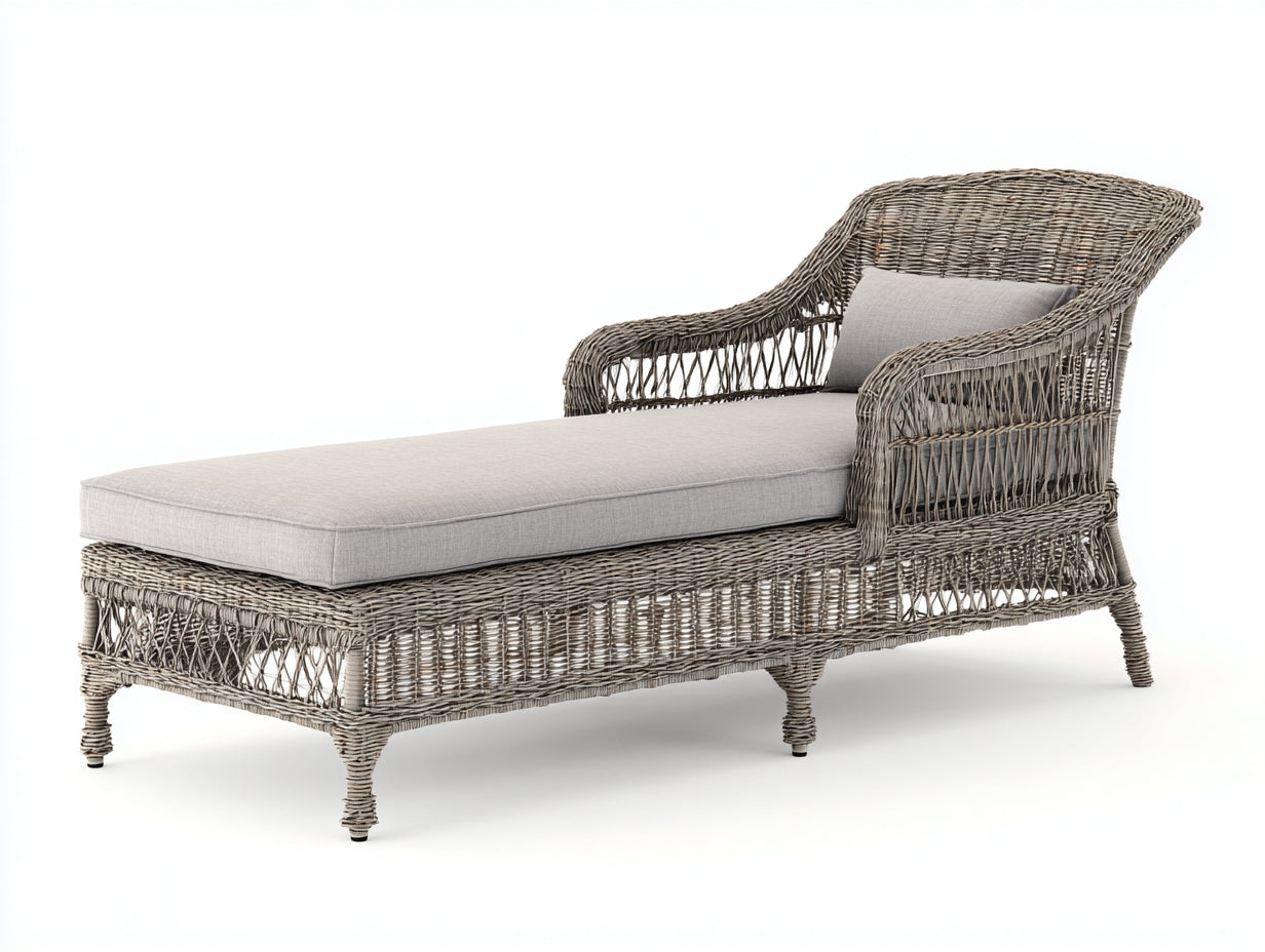 Lettino prendisole - Rattan-Tessuto - 200x76x91 cm - Grigio naturale - Rustico