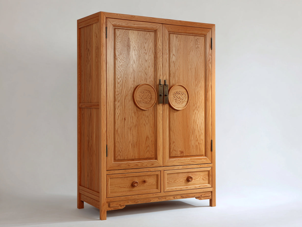 Armadio-Legno massello-118x58x190 cm-Rovere dorato-Stile tradizionale