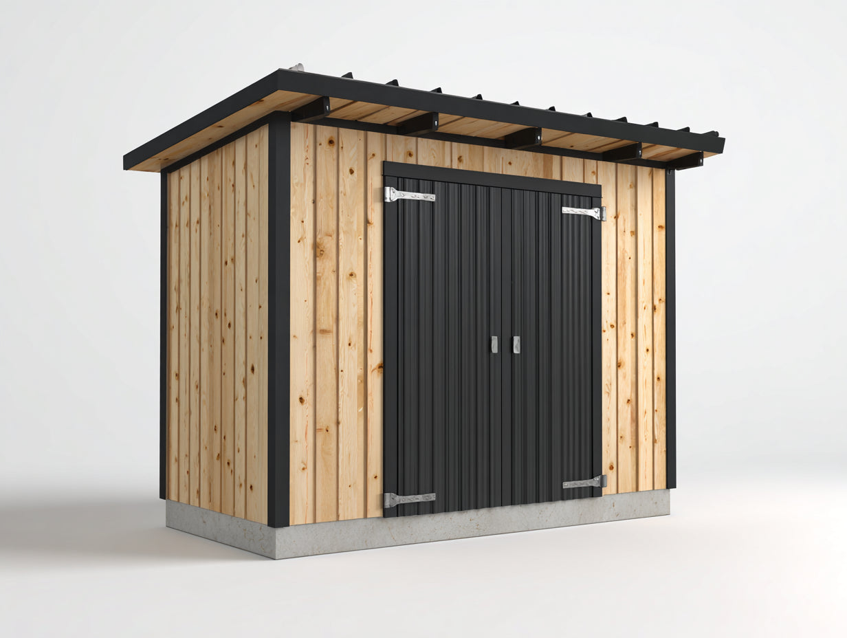 Casetta da giardino - Legno - 220x180x210 cm - Naturale-Nero - Deposito da esterno stile moderno