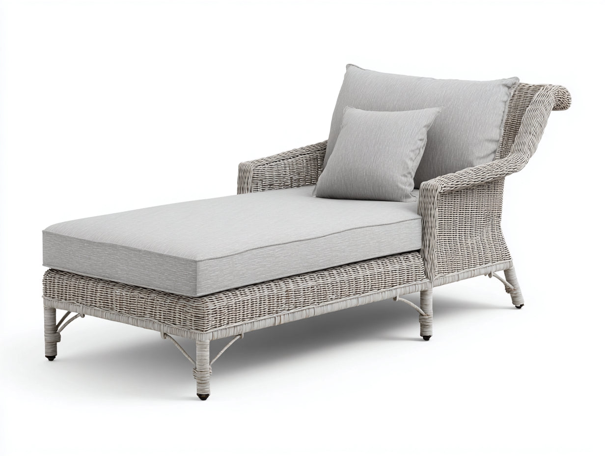 Lettino prendisole - Rattan-Tessuto - 195x78x92 cm - Grigio chiaro - Classico