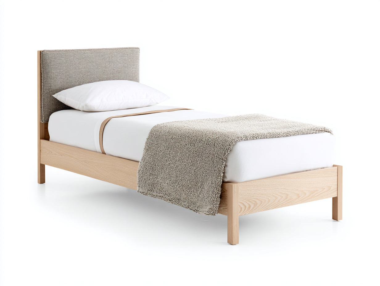 Letto singolo - Legno-Tessuto - 210x100x105 cm - Rovere chiaro-Beige - Design moderno