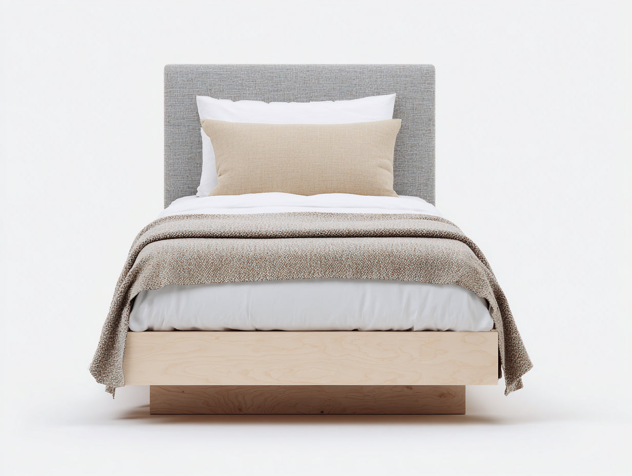 Letto singolo - Legno-Tessuto - 212x103x106 cm - Legno chiaro-Grigio - Moderno nordico