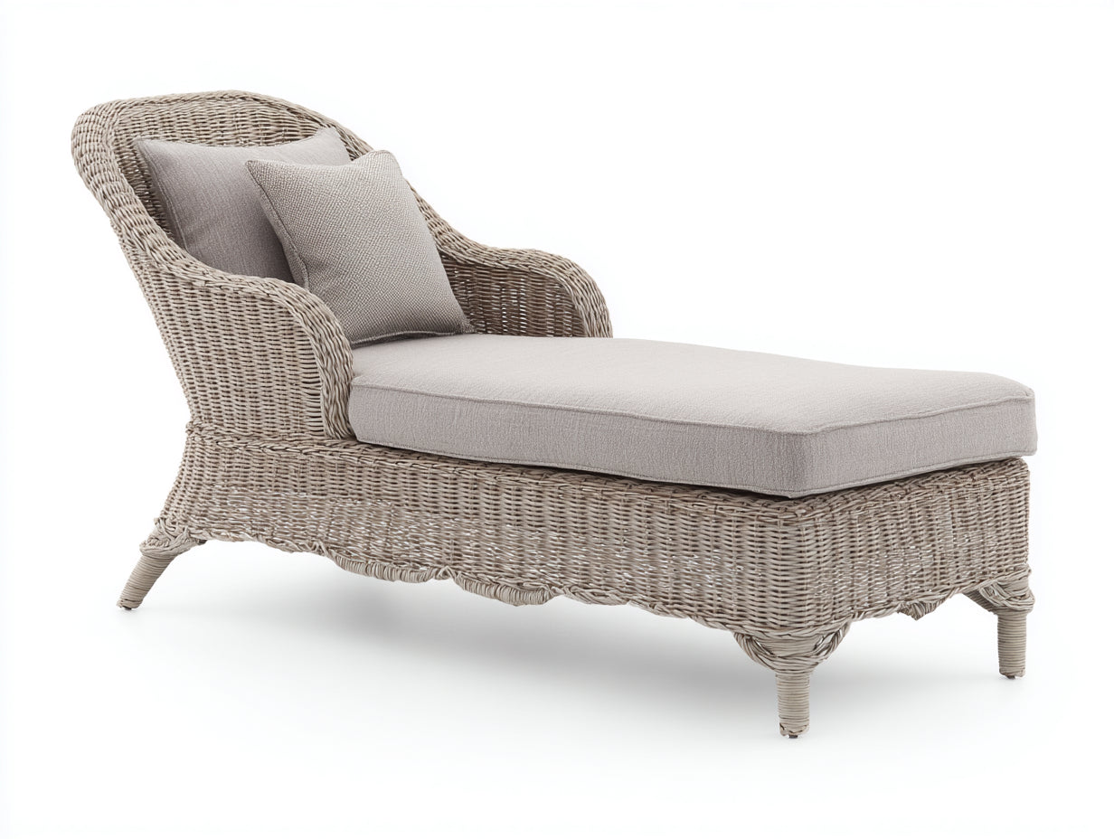 Lettino prendisole - Rattan-Tessuto - 188x74x90 cm - Beige - Vintage