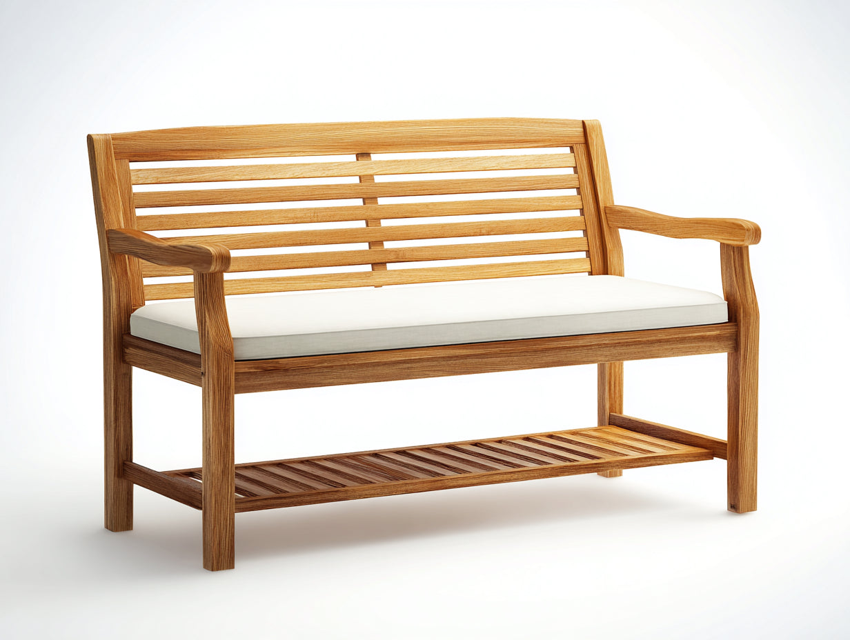 Panche da giardino - Legno-Tessuto - 156x57x91 cm - Naturale-Bianco - Classico