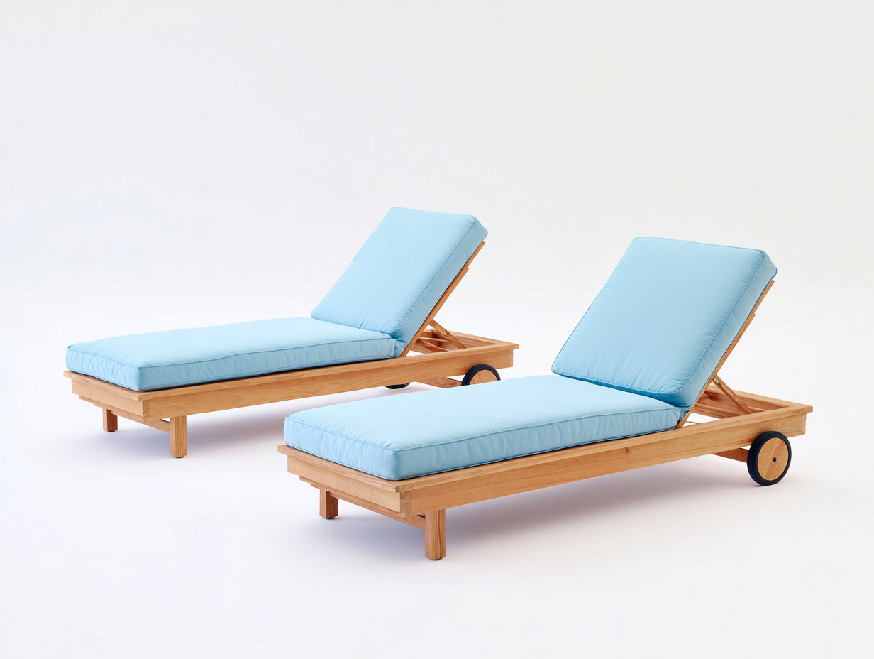 Lettino prendisole - Legno-Tessuto - 200x130x88 cm - Naturale-Azzurro - Moderno